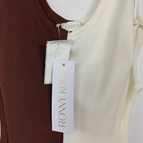 NWT Ronny Kobo Angua Brown White Colorblock Stripe Sleeveless Maxi Dress - Picture 11 of 12